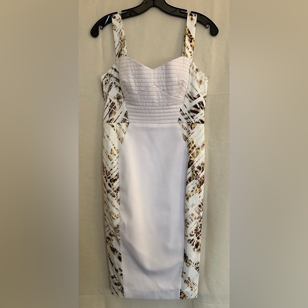 EUC Black Halo size 6 brown & white sleeveless dress